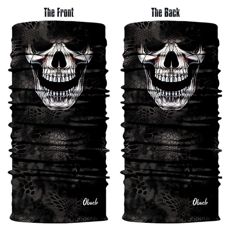 Obacle قناع وجه جمجمة أوباكل نصف لحماية من الغبار والرياح والأشعة فوق البنفسجية والشمس، قناع أنبوبي 3D بدون seams للرجال والنساء، قناع هيكل عظمي رقيق وقابل للتنفس لركوب الدراجات النارية (جمجمة مبتسمة سوداء)  - Image 3